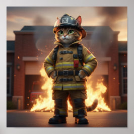 消防士猫ポスター – 3Dヒーロー猫壁画 ポスター