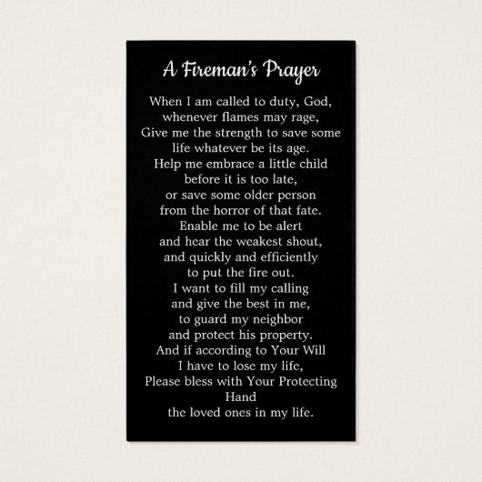 消防士祈りの言葉メモリアル消防士の葬儀カード (裏面)
