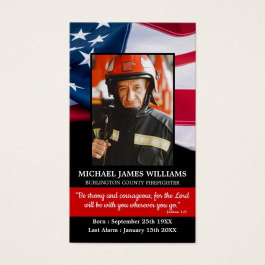 消防士祈りの言葉メモリアル消防士の葬儀カード (正面)