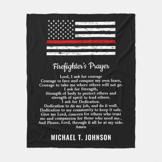消防士祈りの言葉薄い赤い線パーソナライズされた名 フリースブランケット (正面)