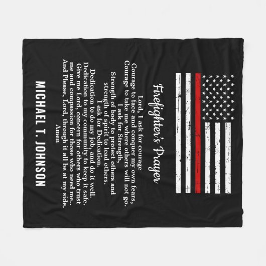 消防士祈りの言葉薄い赤い線パーソナライズされた名 フリースブランケット (正面(横))