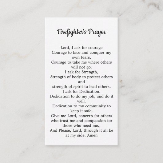 消防士祈りの言葉薄い赤線ファイアーマン 名刺 (正面)
