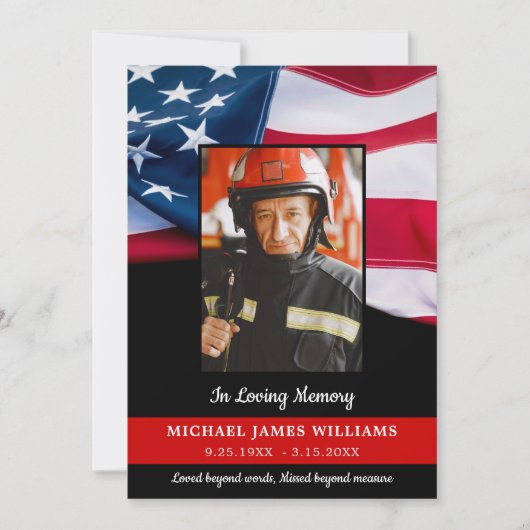消防士記念アメリカ国旗の消防士葬儀 サンキューカード (正面)