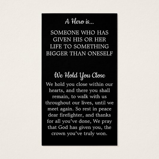 消防士記念アメリカ国旗の祈りの言葉カード (裏面)