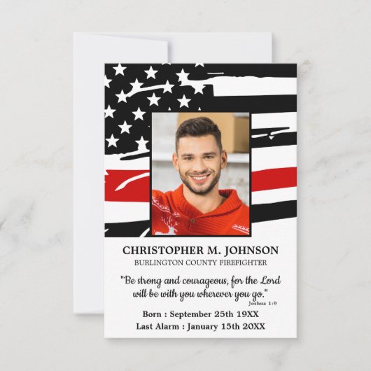 消防士記念フラグ葬儀祈りの言葉カード サンキューカード (正面)