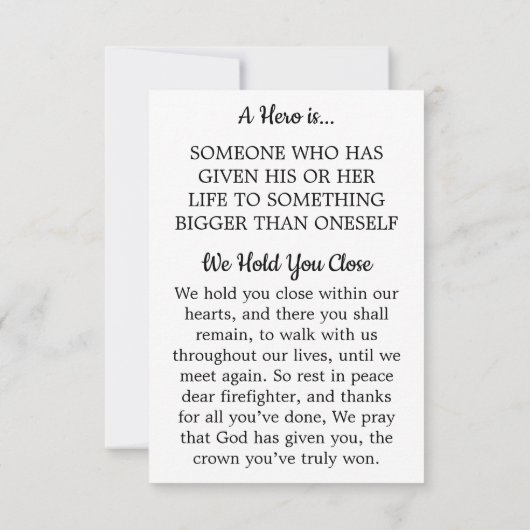 消防士記念フラグ葬儀祈りの言葉カード サンキューカード (裏面)