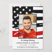 消防士記念モダン薄赤線葬儀 サンキューカード (正面)