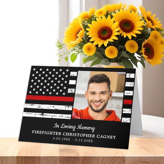 消防士記念薄い赤線の葬儀 サンキューカード