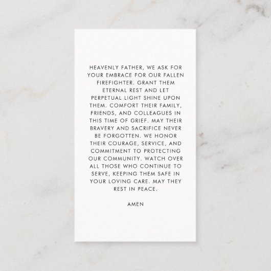 消防士記念赤線フォト祈りの言葉カード コーリングカード (裏面)