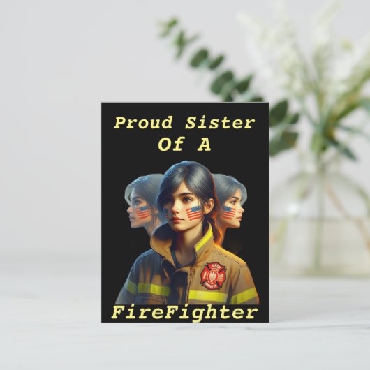 消防士誇りを持ったの妹が断固とした表情でWを見る ポストカード (スタンド正面)