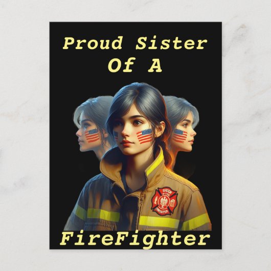 消防士誇りを持ったの妹が断固とした表情でWを見る ポストカード (正面)