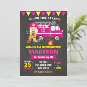 消防士誕生日招待状ガールピンク 招待状 (スタンド正面)