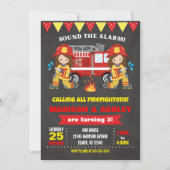 消防士誕生日招待状ジョインガールズツインズ 招待状 (正面)