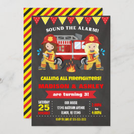 消防士誕生日招待状ジョイントガールズツインズ 招待状