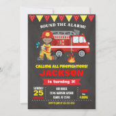 消防士誕生日招待状チャルクボード 招待状 (正面)