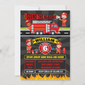 消防士誕生日消防車パーティーインヴィ 招待状 (正面)