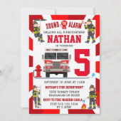 消防士誕生日消防車パーティー 招待状 (正面)