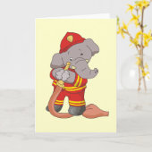 消防士象のTシャツおよびギフト カード (黄色い花)