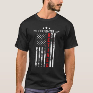 消防士退職した米国国旗の薄い赤いライン退職者 Tシャツ