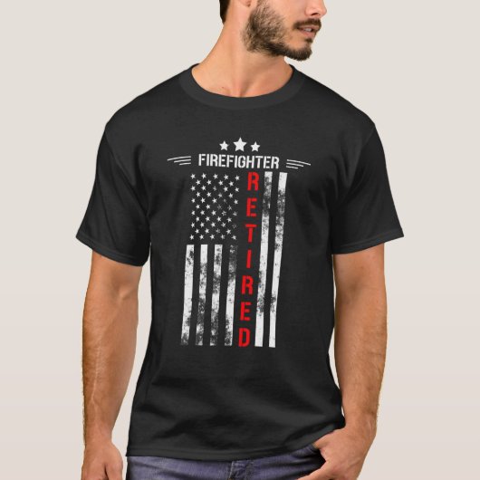 消防士退職した米国国旗の薄い赤いライン退職者 Tシャツ (正面)