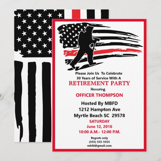 消防士退職パーティー招待状 招待状 (正面/裏面)