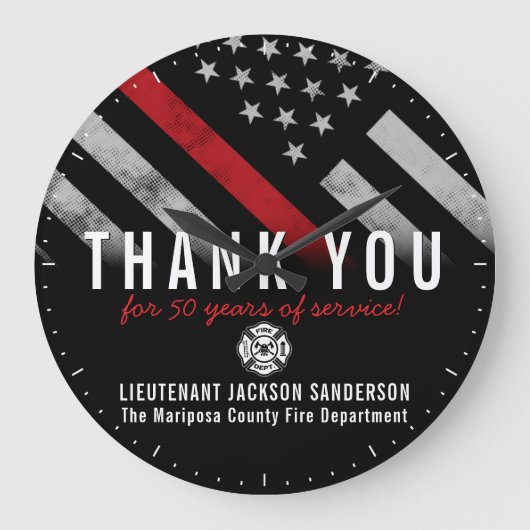 消防士退職記念赤線フラグ ラージ壁時計 (正面)