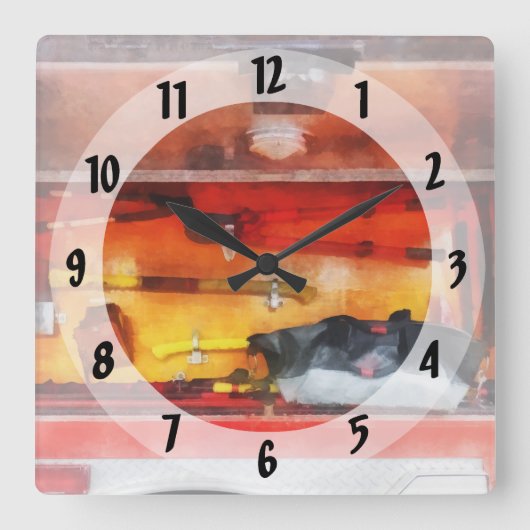 消防士道具 スクエア壁時計 (正面)