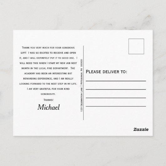 消防士院卒業写真ありがとう ポストカード (裏面)