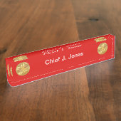 消防士5ブグル金ゴールドメダリオン デスクネームプレート (側面)