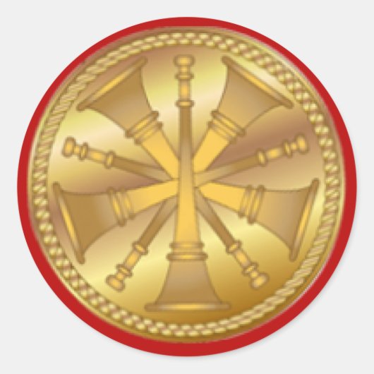 消防士5ブグル金ゴールドメダリオン ラウンドシール (正面)