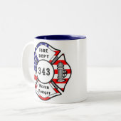 消防士9/11は決して343を忘れません ツートーンマグカップ (正面左)