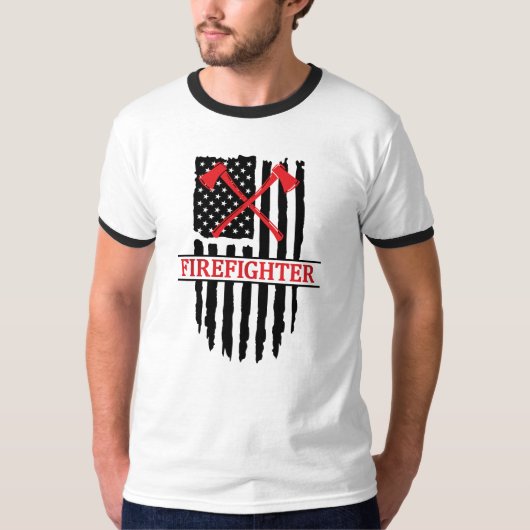 消防士、アメリカ国旗 Tシャツ (正面)