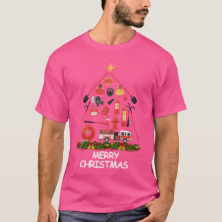 消防士 クリスマスツリー メリークリスマス 楽しい Tシャツ