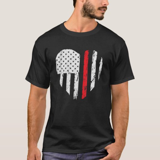 消防士 ハート 愛 ディストressed アメリカ国旗 妻 ギー tシャツ (正面)