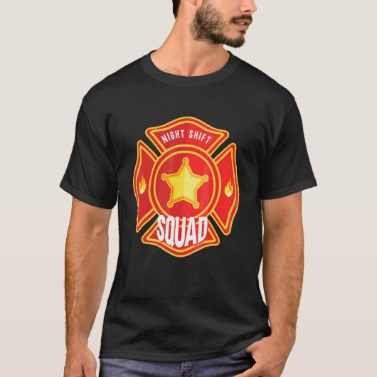 消防士 ファイヤーファイター 夜勤 スクワッド Tシャツ (正面)
