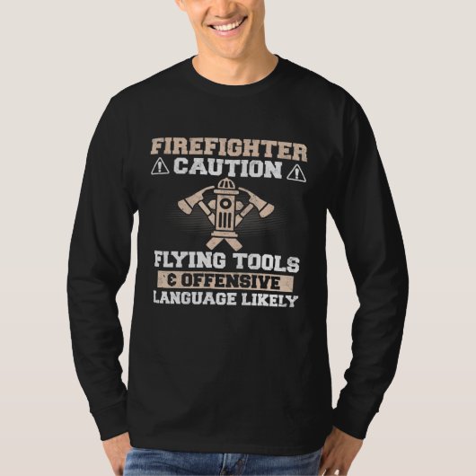 消防士 – 注意ツ飛んでいるール攻勢Langu Tシャツ (正面)