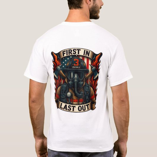 消防士/消防署バッジ ファイヤーマン オリジナル Tシャツ (裏面)