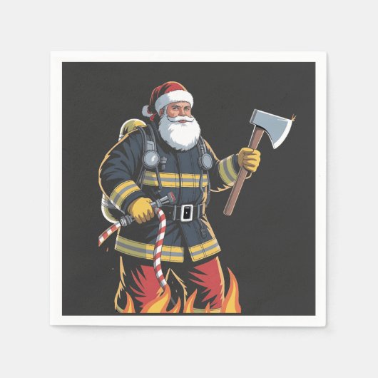 消防士 消防車 クリスマスツリー サンタ クリスマス スタンダードカクテルナプキン (正面)