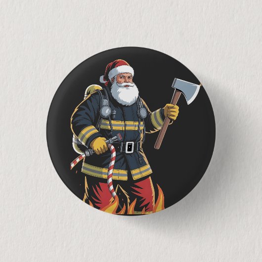 消防士 消防車 クリスマスツリー サンタ クリスマス 缶バッジ (正面)