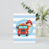 消防士 消防車 黒髪少年 ポストカード (スタンド正面)