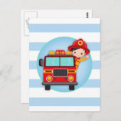 消防士 消防車 黒髪少年 ポストカード (正面/裏面)