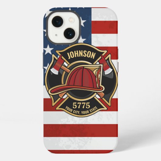 消防士 火事 救助部 アメリカ国旗 オリジナル iPhoneケース (裏面)