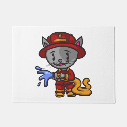 消防士 猫 ファイアファイター ドアマット (正面)