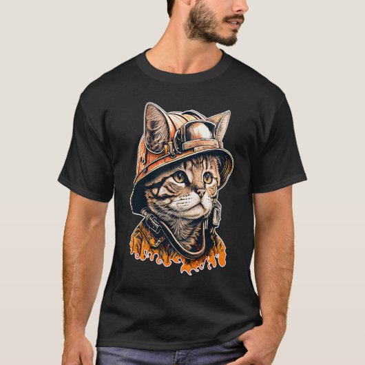 消防士 猫 消防団 猫 消防署 Tシャツ (正面)