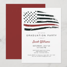 消防士 薄い赤いラインの旗 卒業パーティー 招待状