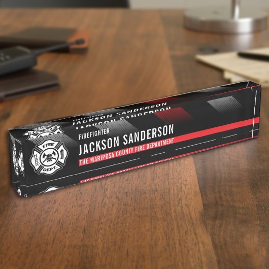 消防士 薄い赤線ロゴ 消防署 デスクネームプレート