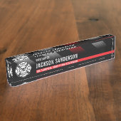 消防士 薄い赤線ロゴ 消防署 デスクネームプレート (側面)