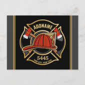 消防士 ADD NAME 消防署 部門 バッジ ポストカード (正面)