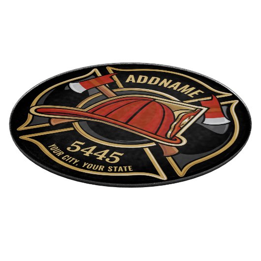 消防士ADD NAME消防局部バッジ カッティングボード (角)