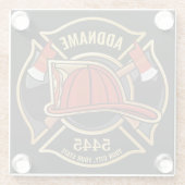 消防士ADD NAME消防局部バッジ ガラスコースター (裏面)